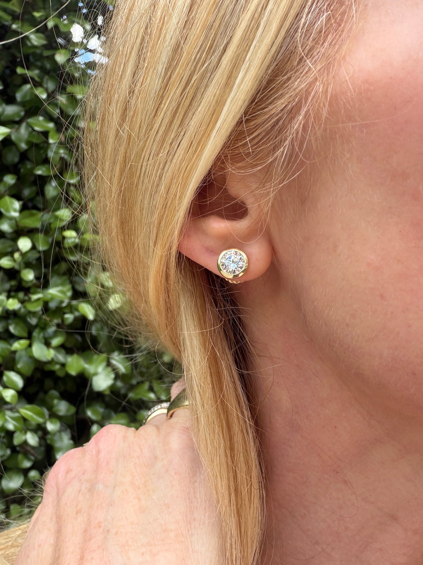PRE-ORDER Perfectly Propped Pillow bezel set lab grown diamond studs