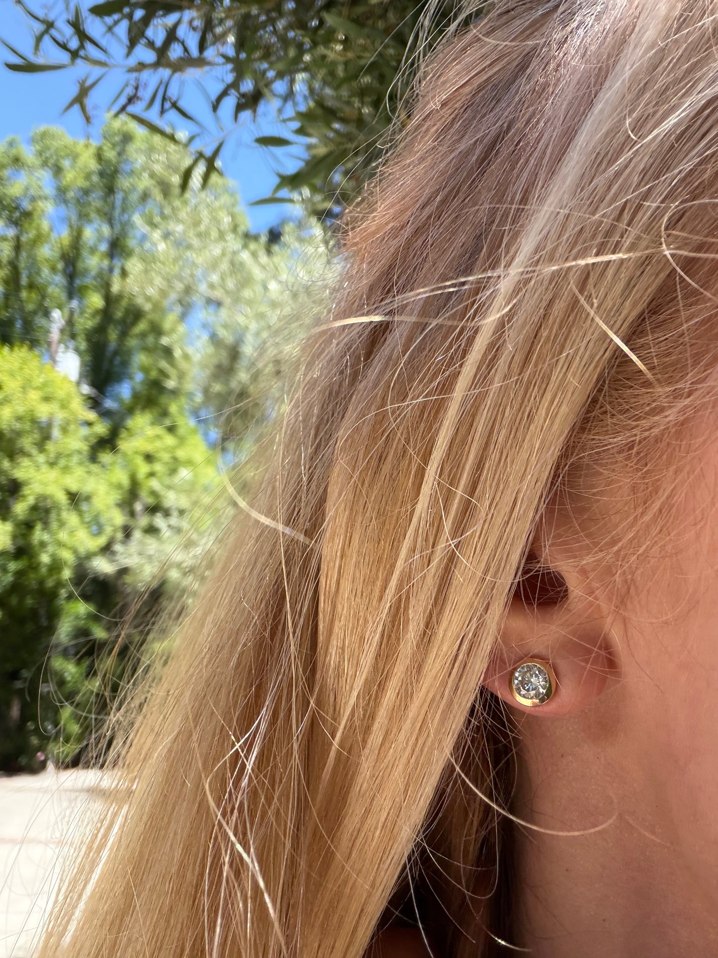 Perfectly Propped Pillow bezel set lab grown diamond studs