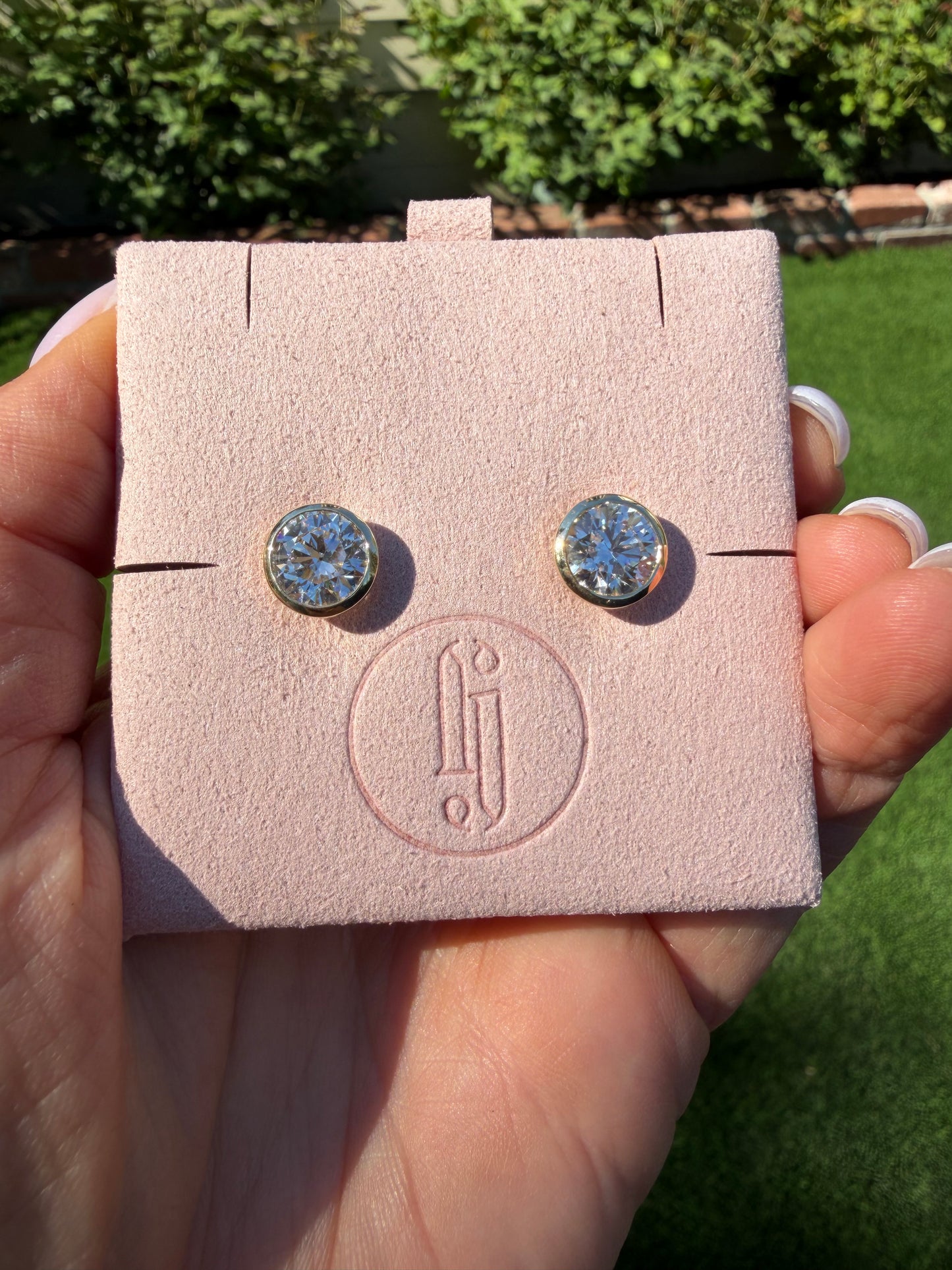 PRE-ORDER Perfectly Propped Pillow bezel set lab grown diamond studs